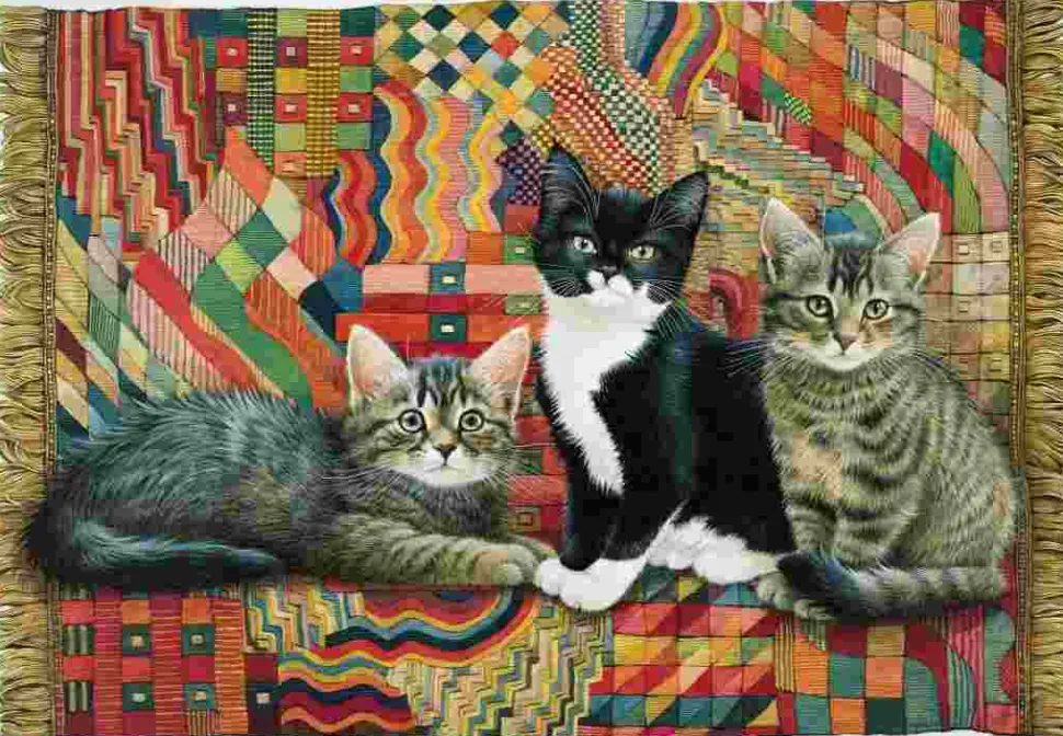 Puzzle Christie, Posky e Zelly em um tapete Deco