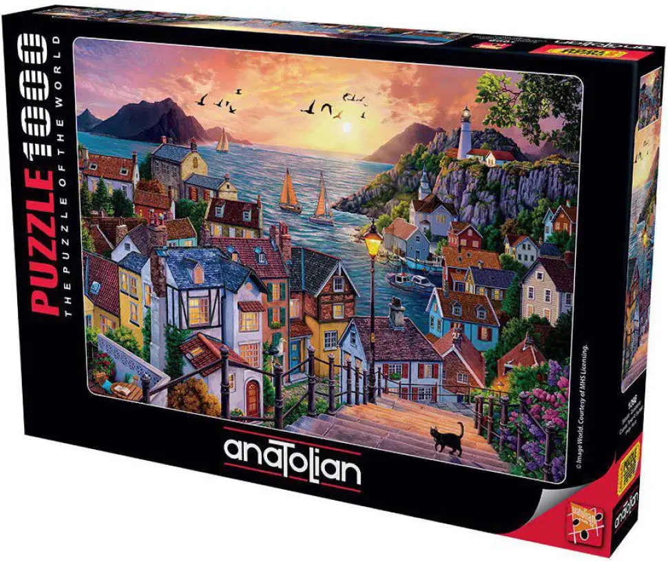 Puzzle Cidade costeira ao pôr do sol