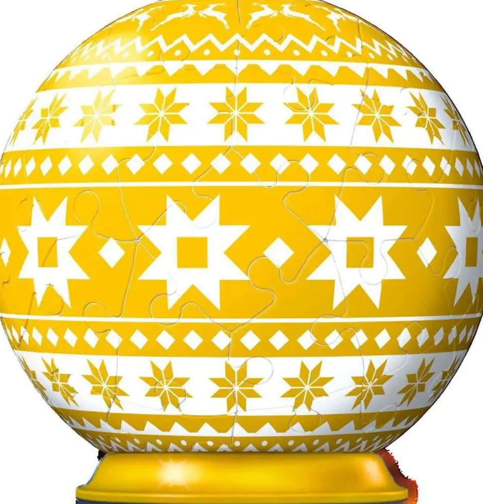 Puzzle Enfeite de Natal amarelo Puzzleball 3D com padrão norueguês