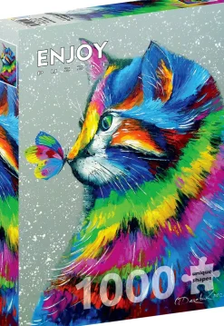 Puzzle Gato brilhante e borboleta