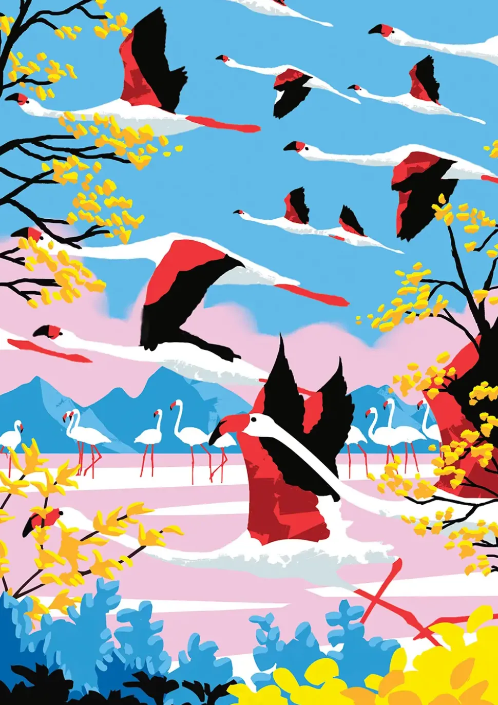 Puzzle O voo dos flamingos cor-de-rosa