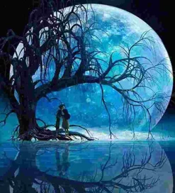 Puzzle Pintura diamantada: Lua sobre o lago 30x40 cm