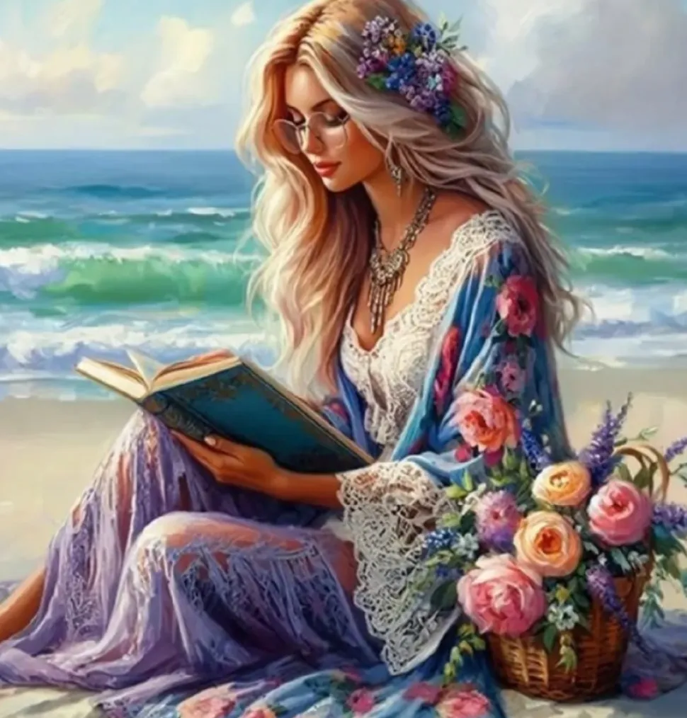 Puzzle Pintura diamantada: Menina com um livro 30x40 cm