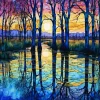 Puzzle Pintura Diamant: Bétulas junto ao lago 30x40cm
