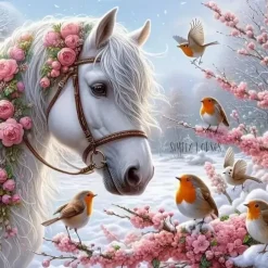 Puzzle Pintura Diamant: Cavalo no inverno 30x40cm