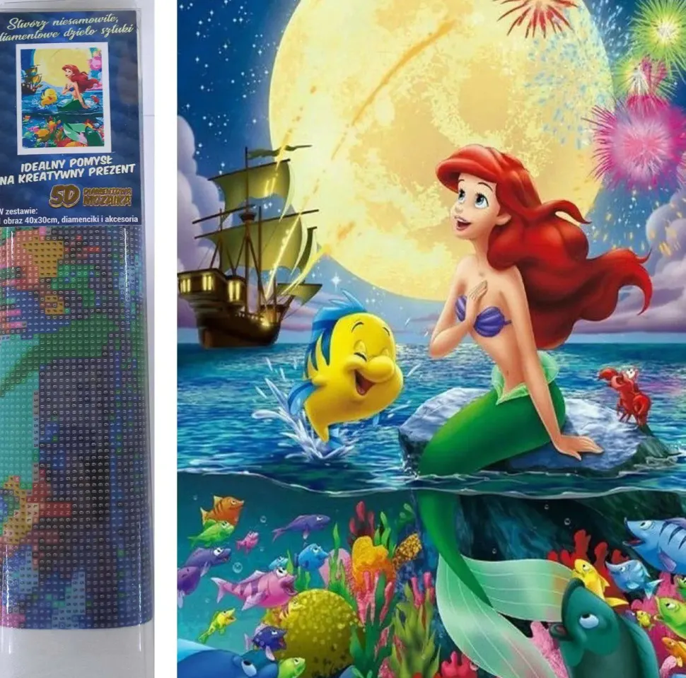 Puzzle Pintura Diamante A Pequena Sereia Ariel 30x40cm