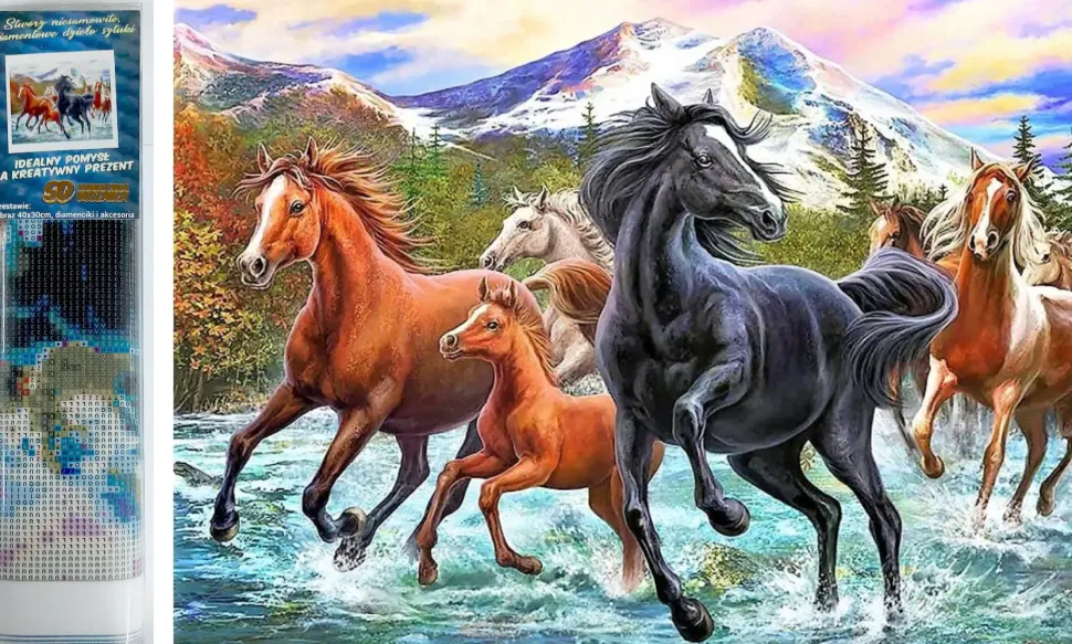 Puzzle Pintura diamante: Cavalos na água 30x40cm