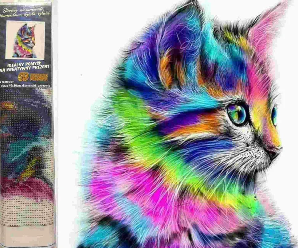 Puzzle Pintura diamante: Gatinho arco-íris 30x40cm