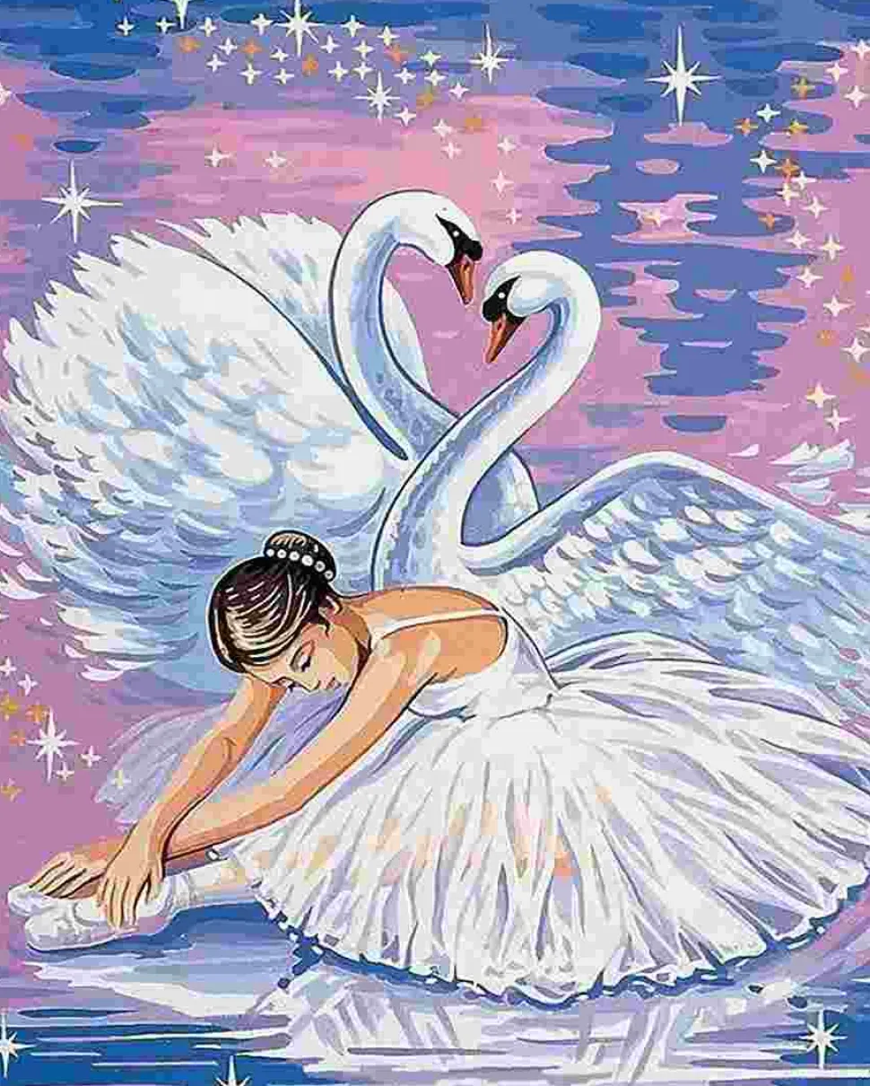 Puzzle Pintura diamante: Lago dos Cisnes 30x40cm