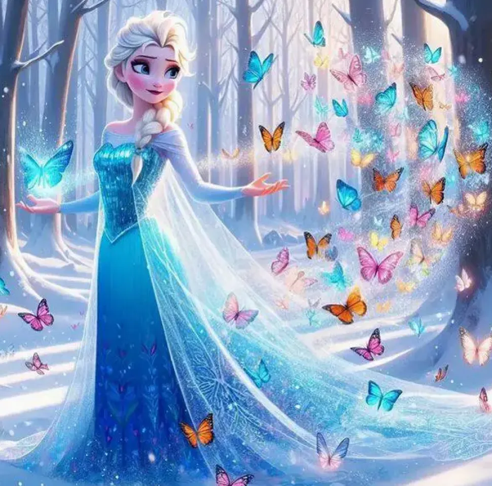Puzzle Pintura Diamante: Princesa do gelo com borboletas mágicas 30x40cm