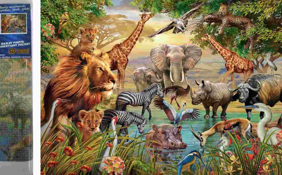 Puzzle Pintura Diamante Safári à beira do rio 30x40cm