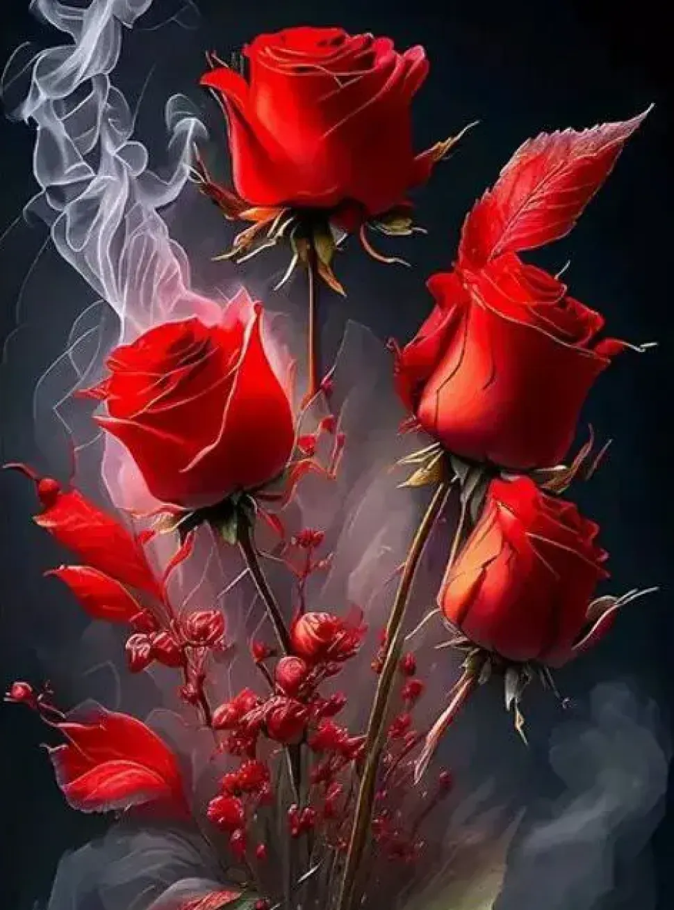 Puzzle Pintura Diamant: Flores rosas em fumo 30x40cm