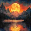 Puzzle Pintura Diamant: Lua dourada nas montanhas 30x40cm