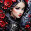 Puzzle Pintura Diamant: Morena com flores vermelhas 30x40cm