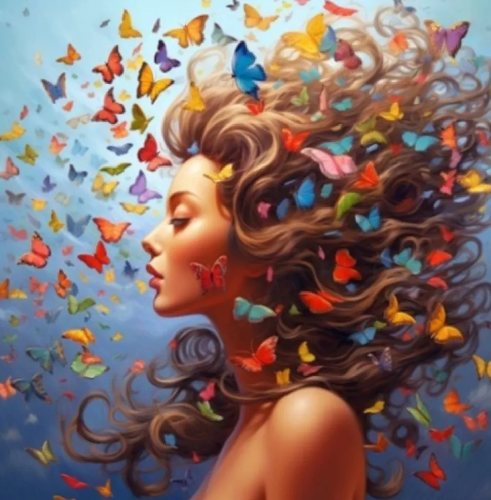 Puzzle Pintura Diamant: Mulher borboleta 30x40cm