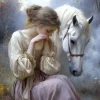 Puzzle Pintura Diamant: Rapariga com um cavalo 30x40cm