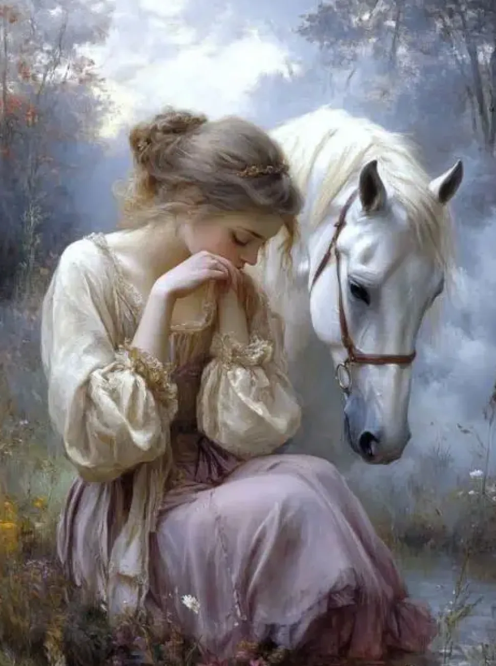 Puzzle Pintura Diamant: Rapariga com um cavalo 30x40cm