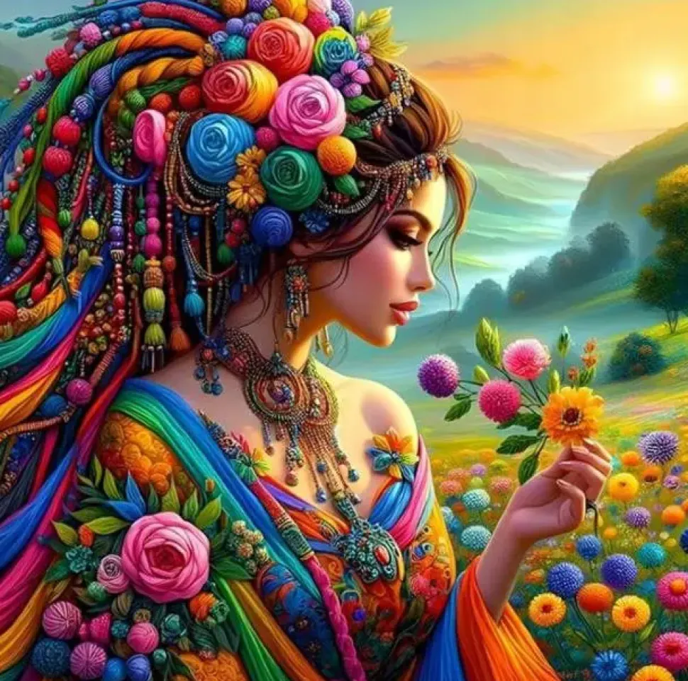 Puzzle Pintura Diamant: Rapariga numa inundação de cores 30x40cm