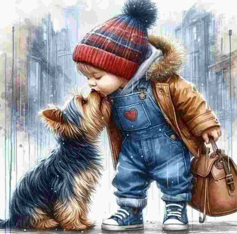 Puzzle Pintura Diamant: Rapaz com um cão 30x40cm