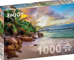 Puzzle Praia das Seychelles ao pôr do sol