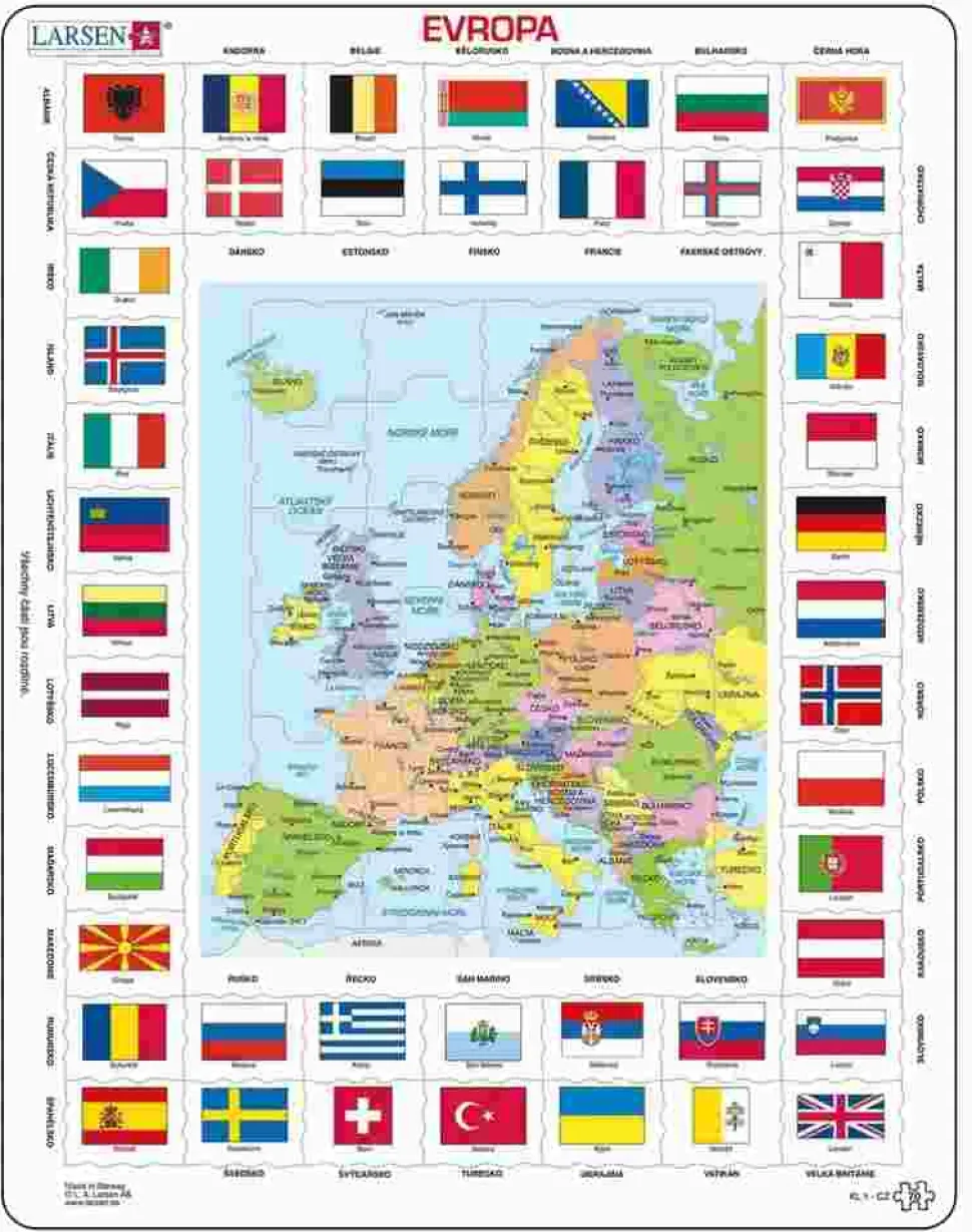 Puzzle Puzzle de seleção: Európa mapa, vlajky