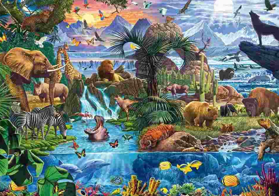 Puzzle Reino animal colorido