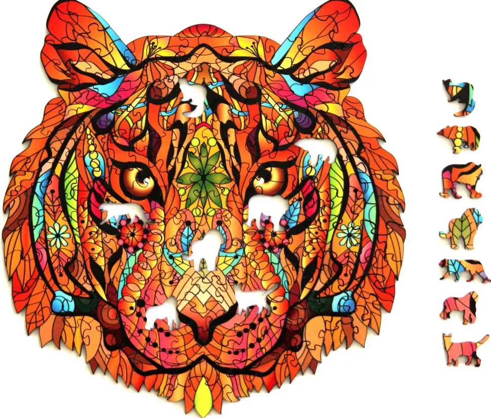 Puzzle Tigre colorido de madeira