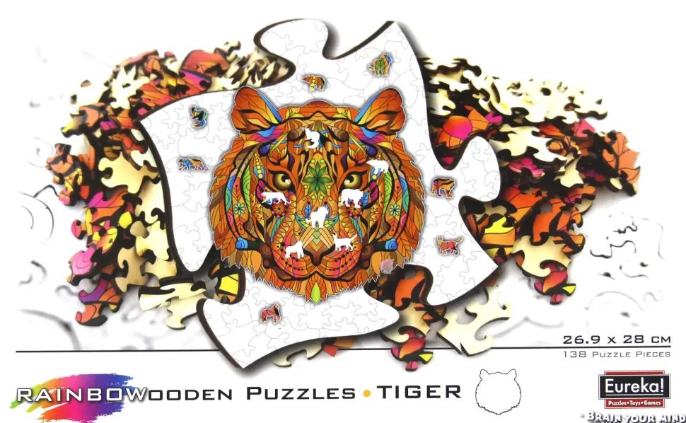Puzzle Tigre colorido de madeira