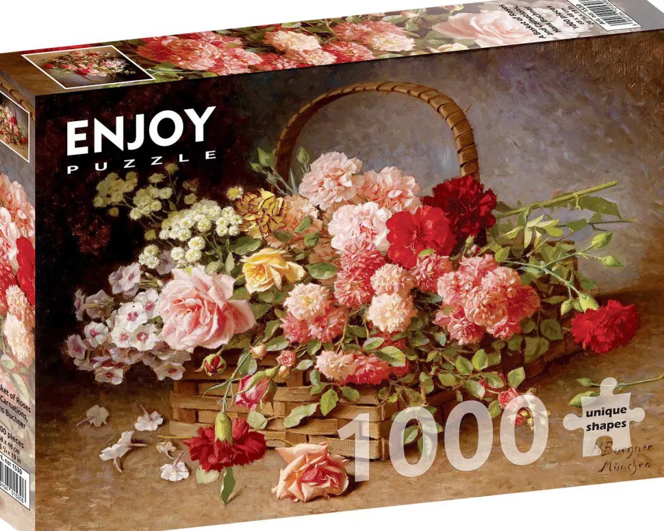 Puzzle Uma cesta de rosas e cravos